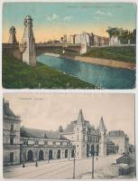 Temesvár, Timisoara; Gyárváros, Begapart az új híddal, Indóház, vasútállomás, villamos / Fabric, railway station, riverside, tram - 2 db régi képeslap / 2 pre-1945 postcards