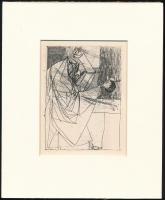 Kondor Béla (1931-1972): Támadás. Rézkarc, papír, jelzés nélkül, paszpartuban, 11×8 cm