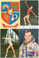 6 db MODERN díjjegyes román képeslap sorszámkövetőkkel: első román űrhajós, Nadia Comaneci / 6 modern Romanian Ga. postcards: first Romanian astronaut, Nadia Comaneci