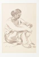 Szőnyi István jelzéssel: Ülő nő, papír kartonra kasírozva, tus, paszpartuban, 25x18 cm