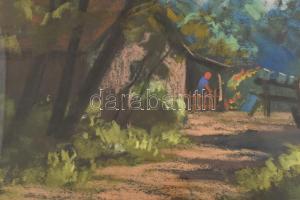 Klimó István (1883-1961): Virágzó kertrészlet. Pasztell, papír, jelezve jobbra lent. Dekoratív, üveg...