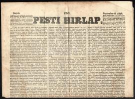 1848 Pesti Hírlap 1848. szeptember 6., 153. szám. Bp., Landerer és Heckenast-ny., szakadt, foltos, hajtott, 835-838 p. Benne a kor, az 1848-1849-es forradalom és szabadságharc híreivel.
