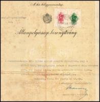 1943 Állampolgársági bizonyítvány erdélyi, nagyváradi lakos részére, hajtott, foltos