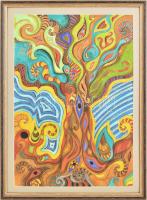 Nagy Imola (1976-): Titkok fája. Akvarell, kontúrfesték, karton, jelezve jobbra lent, hátoldalán autográf felirattal, 48,5x33,5 cm