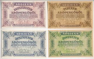 1946. 10.000AP + 50.000AP + 100.000AP vastagabb fehér papír + 500.000AP vastagabb fehér papír. Mind sorszám nélküli változat T:I,I-