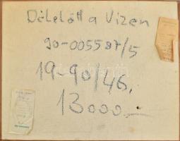 Gábri/Gábry Albert (1935-2004): Délelőtt a vízen. Olaj, farost, jelzés nélkül, hátoldalán autográf f...