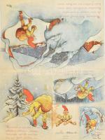 cca 1930-1940 Finn karácsonyi üdvözlőlap, plakátként kihajtható, rajta üdvözlő sorokkal, kis lapszél...