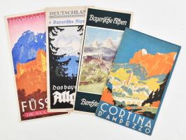 cca 1930-1940 4 db német nyelvű idegenforgalmi, utazási prospektus (Cortina dAmpezzo, Bayerische Alpen - Berchtesgaden, Das bayerische Allgäu, Füssen im Allgäu). Vegyes állapotban.