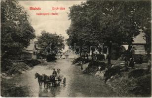 1910 Miskolc, Urak utca, Szinva parti részlet, lovaskocsi. Grünwald Ignác kiadása (EK)