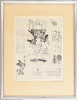 Reich Károly (1922-1988): A windsori víg nők . Rézkarc, papír, jelzett, próbanyomat, számozott (10/10), üvegezett fakeretben, üveg törött, 37,5x28,5 cm