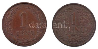 Hollandia 1883. 1c bronz + 1922. 1c bronz T:2,2- patina Netherlands 1883. 1 Cent bronze + 1922. 1 Cent bronze C:XF,VF patina Krause KM#107, KM#152
