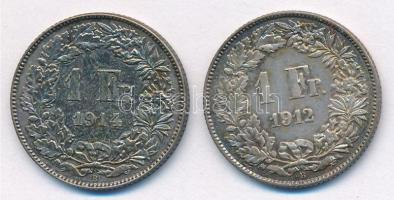 Svájc 1912B-1914B 1Fr Ag (2xklf) T:1-,2 Switzerland 1912B 1 Franc Ag (2xdiff) C:AU,XF Krause KM#24