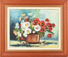 Czinege Zsolt (1964-): Mezei virágok. Olaj, farost, jelzett. 39×50 cm, dekoratív fakeretben.