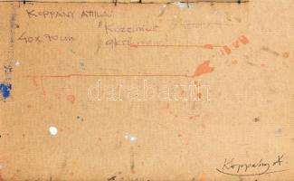 Koppány Attila (1947-): Közelmúlt. Akril, farost. Jelezve jobbra lent, a hátoldalon autográf felirat...