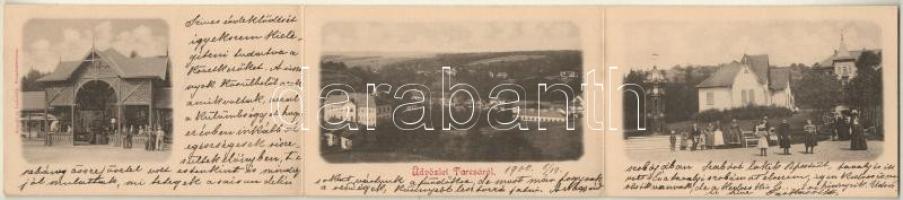 1900 Tarcsa, Tarcsafürdő, Bad Tatzmannsdorf; 3-részes kihajtható panorámalap. Frankl és Ledofsky kiadása / 3-tiled folding panoramacard
