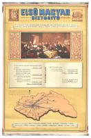 1941 Első Magyar Általános Biztosító Társaság reklámtábla, rajta a visszacsatolt területek, felcsavarva, gyűrődésekkel, 47×30 cm