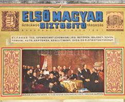 1941 Első Magyar Általános Biztosító Társaság reklámtábla, rajta a visszacsatolt területek, felcsava...