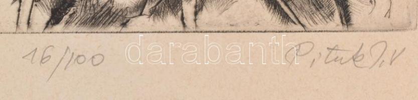 Pituk József (1906-1991): Vivaldi. Rézkarc, papír, jelzett, számozott (16/100), 39x29 cm