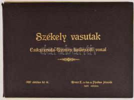 1897 Székely vasutak - Csíkszereda-Gyimes határszéli vonal, 43 db fénynyomatot tartalmazó album, feliratozva, 18×24 cm-es képekkel, lapméret: 25,5×33,5 cm, vászon mappában, gerincnél szakadt, lapok jó állapotban