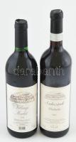 1996-1997 Polgár Zoltán Villányi Merlot 1996 és Szekszárdi Kadarka 1997, 2 palack bontatlan palack száraz vörösbor, 12,5 %, pincében szakszerűen tárolt, 0,75 l.