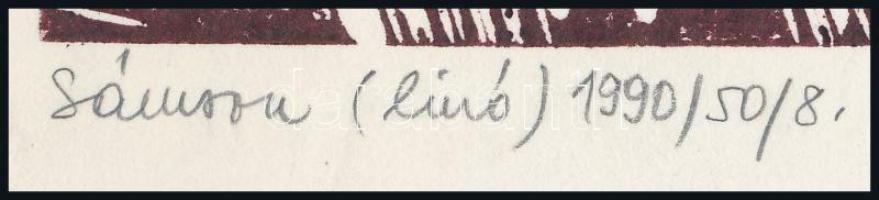 Tavaszy Noémi (1927-2018): Sámson. Linómetszet, papír, jelzett, számozott (50/8), 25x25cm