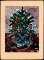Gerő András (1936-): Karácsonyfa. Gouache, papír, jelzett, paszpartuban, 30x22,5 cm