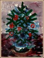 Gerő András (1936-): Karácsonyfa. Gouache, papír, jelzett, paszpartuban, 30x22,5 cm