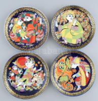 Rosenthal Aladdin és a csodalámpa sorozat, I-IV., 4 db porcelán dísztányér, tervező: Bjorn Wiinblad. Kézzel festett, jelzett, hibátlan, d: 16 cm