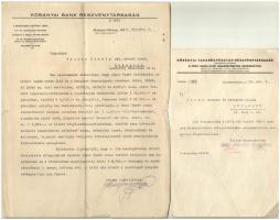 ~1930-1950. Kőbányai Takarékpénztár Részvénytársaság 4db klf dokumentuma, elszámolások, levelek