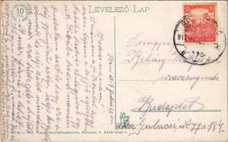 1917 Brassó, Kronstadt, Brasov; Zwirngasse mit Nationalbank / Cérna utca, Nemzeti bank, Schicht szap...