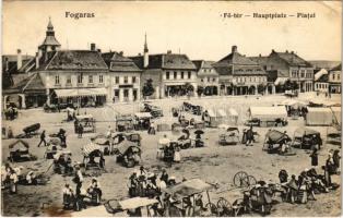 1917 Fogaras, Fagaras; Fő tér, piac, üzletek. Thierfeld D. kiadása / Hauptplatz / Piatul / main square, market, shops (EK)