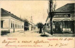 1902 Nagykároly, Carei; Jókai utca, Markovits Mór üzlete. Eigner Simon kiadása / street view, shop (EK)