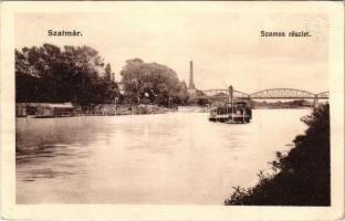 1915 Szatmárnémeti, Szatmár, Satu Mare; Szamos részlet, híd, gőzhajó / Somes riverside, bridge, steamship (EK)