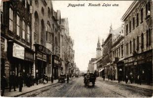 1917 Nagyvárad, Oradea; Kossuth Lajos utca, Boros Jenő üzlete, vas és rézbútor raktár / street view, shops, warehouse (kopott sarkak / worn corners)