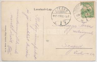 1908 Nagykanizsa, Korzó. Posta-Utalvány montázs postással és bélyegekkel. Alt és Böhm kiadása / Mont...