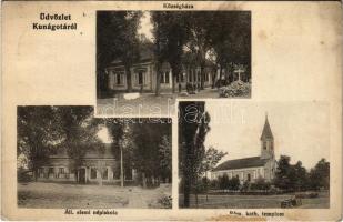 1918 Kunágota, Községháza, Állami elemi iskola, Római katolikus templom (felületi sérülés / surface damage)