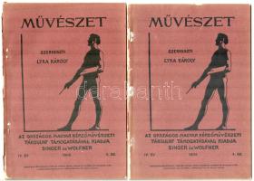 1905 Művészet IV. évf. 3. és 4. sz. Szerk.: Lyka Károly. Bp., 1905, Országos Magyar Képzőművészeti Társulat-Singer és Wolfner. Számos fekete-fehér illusztrációval. Kiadói tűzött papírkötés, sérült gerinccel és kissé sérült borítóval.