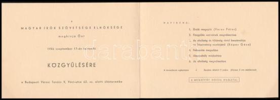 1956 Meghívó a Magyar Írók Szövetségének közgyűlésére