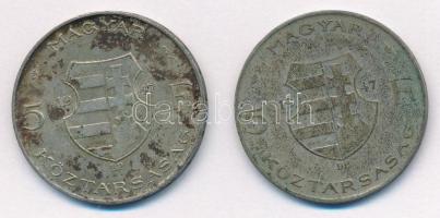 1947. 5Ft Ag "Kossuth" (2x) T:2-,3 patina, kis ph
Adamo F8.1
