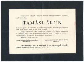 1966 Tamási Áron (1897-1966) Kossuth-díjas erdélyi magyar író halotti értesítője + 2 db fotó sírjáról szülőhelyén, Farkaslakán, az egyiken Tompa Kálmán orvos saját kezű soraival, 10,5x7,5 cm