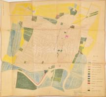 1968 Szarvas városrendezési térképe, Általános zöldterületi vizsgálat 1. sz. részletrajz, 1 : 5000, kézzel színezett, kissé dohos, 89x81cm