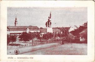 1940 Izsák, Szabadság tér, Hősök szobra, üzlet. Schrantz Ferenc fényképész (EK)