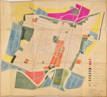 1968 Szarvas városrendezési térképe, Általános zöldterületi javaslat 2. sz. részletrajz, 1 : 5000, kézzel színezett, kissé sérült, dohos, 89x81cm