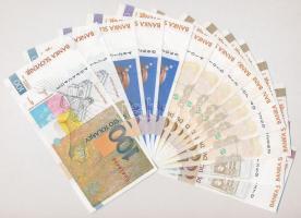Szlovénia 1992. 10T (2x, sorszámkövetők) + 20T (7x, közte egy pár sorszámkövető) + 50T (4x) + 100T (...