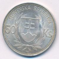 Szlovákia 1944. 50K Ag "Függetlenség 5. évfordulója" T:1- patina Slovakia 1944. 50 Korun A...