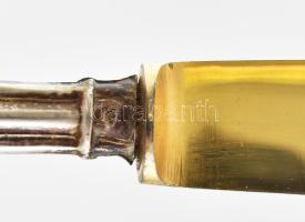 Ezüst (Ag) nyelű, aranyozott acél, gyümölcsös / desszertes evőkészlet, dobozban, jelzett, pár darabo...