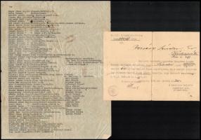 cca 1918-1944 össz. 6 db okmány: 1918 32. gyal. ezr beteg katona fejlapja, 1942 1. honv. felderítő p...