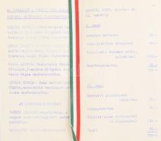 1985 Szeged, Hági étterem menü, 2 db, nemzetiszínű szalaggal