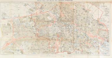 cca 1915-1945 Neuer Plan von Berlin mit nächster Umgebung / Berlin és közvetlen környékének térképe, 1 : 18.000, lapszéli sérülésekkel, 80x45 cm