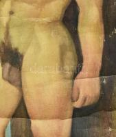 Jelzés nélkül: Férfi akt. Olaj, vászon, vakráma nélkül, sérülésekkel. Hátoldalán Fehérvári? Feliratt...